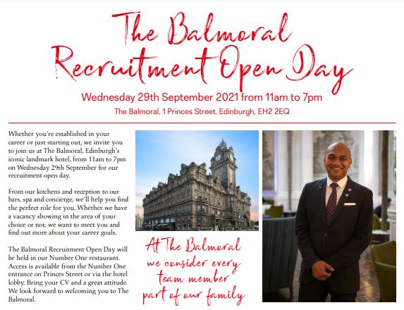 The_Balmoral's tweet photo. Make your future iconic. Join us on Wed 29th Sept, 11am - 7pm, for our #Recruitment Open Day. Bring your CV &amp; we'll help you discover your perfect role at #Edinburgh's landmark hotel. #hospitalityjobs #fivestarfuture #hospitalitycareer #edinburghjobs 
https://t.co/tKSMMfVynh https://t.co/fWhcGCrJT4