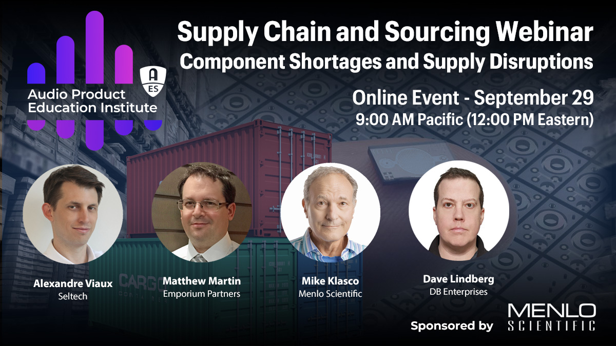 AudioDevAllianc's tweet photo. Join the AES Audio Product Education Institute Supply Chain and Sourcing webinar: Dealing with Component Shortages and Supply Disruptions, Wednesday September 29, 2021 12pm EDT
https://t.co/rwnhOYjlZ0
#audioproducteducationinstitute #productdevelopment #AESorg #audiodevelopers https://t.co/ukZrB8W0Mv