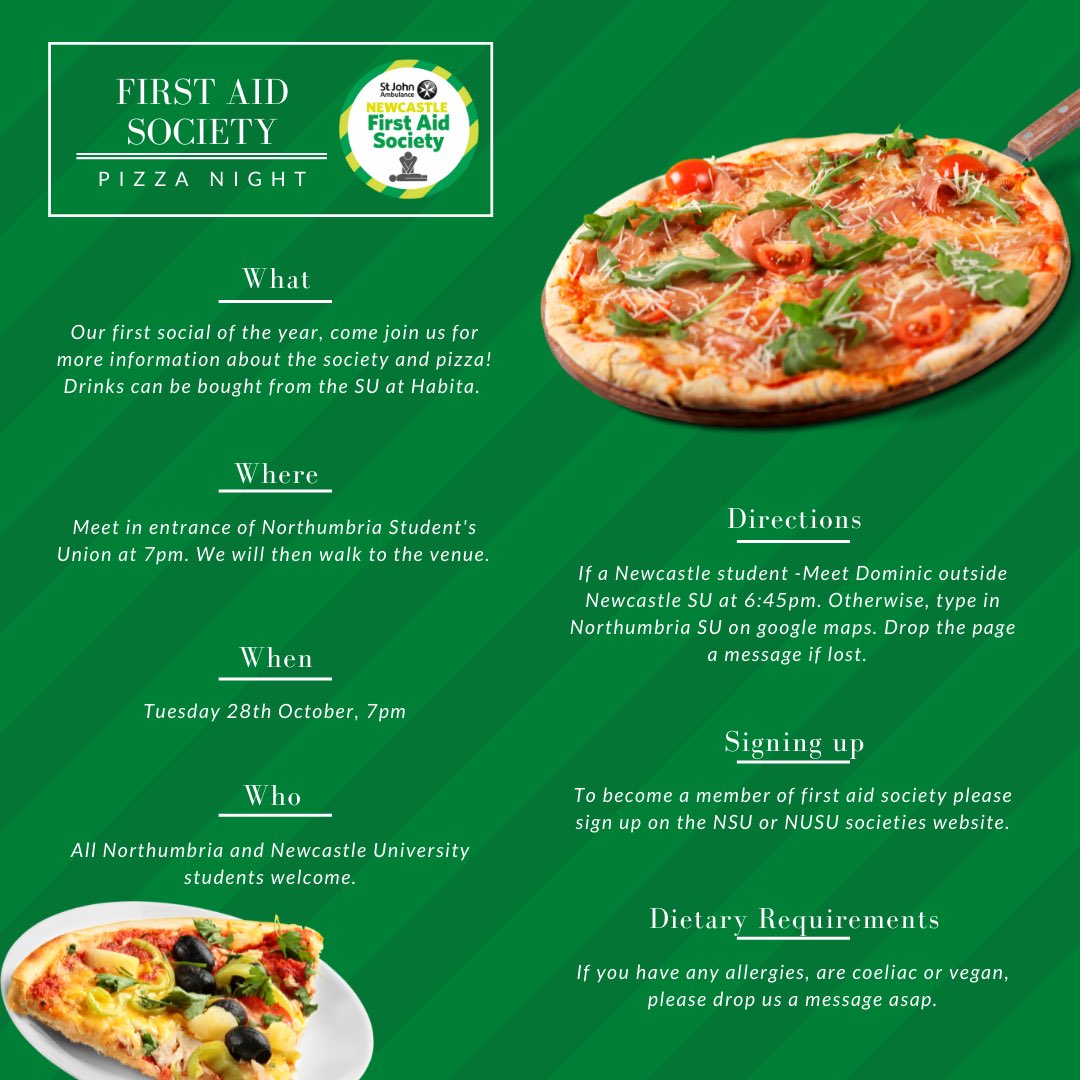 NewcastleFASOC's tweet photo. More information about tomorrow’s pizza social 🍕💚 https://t.co/n1LfPEzvpj
