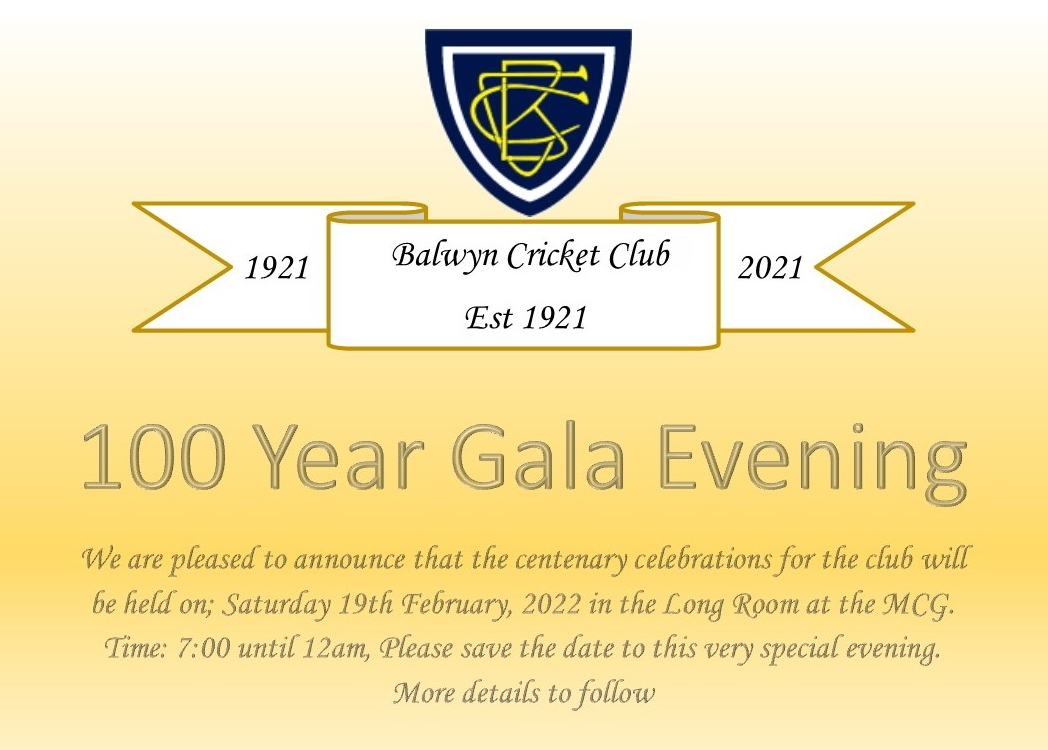 BalwynCC's tweet photo. This season our Club will be celebrating 100 years. To celebrate we will hold a Gala Evening @MCG. Please save the date - Sat 19 Feb 2022. Along with this very special event we will be inducting the following as Life Members of our Club:
@jakegordon1983
@mickytbomb
Matthew Wilson https://t.co/COdF11RfY1