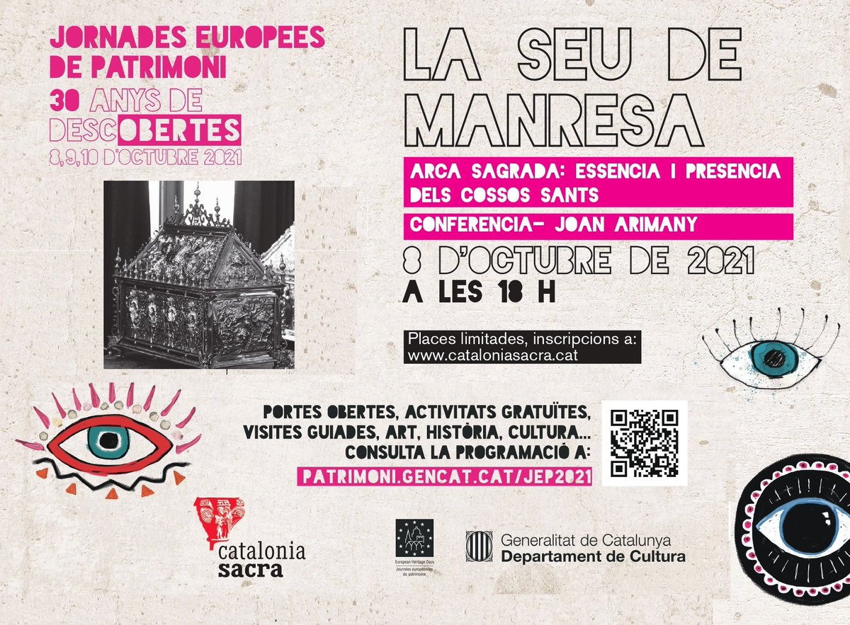 joanarimanyjuv's tweet image. Divendres 8 d’octubre a les 18 h, a la sala gòtica de la @SeuDeManresa, coneixerem o reconeixerem els Cossos Sants de #Manresa. Us animeu? #JEP2021, #JEP30anys #CataloniaSacra #relíquies #devoció #religiositat