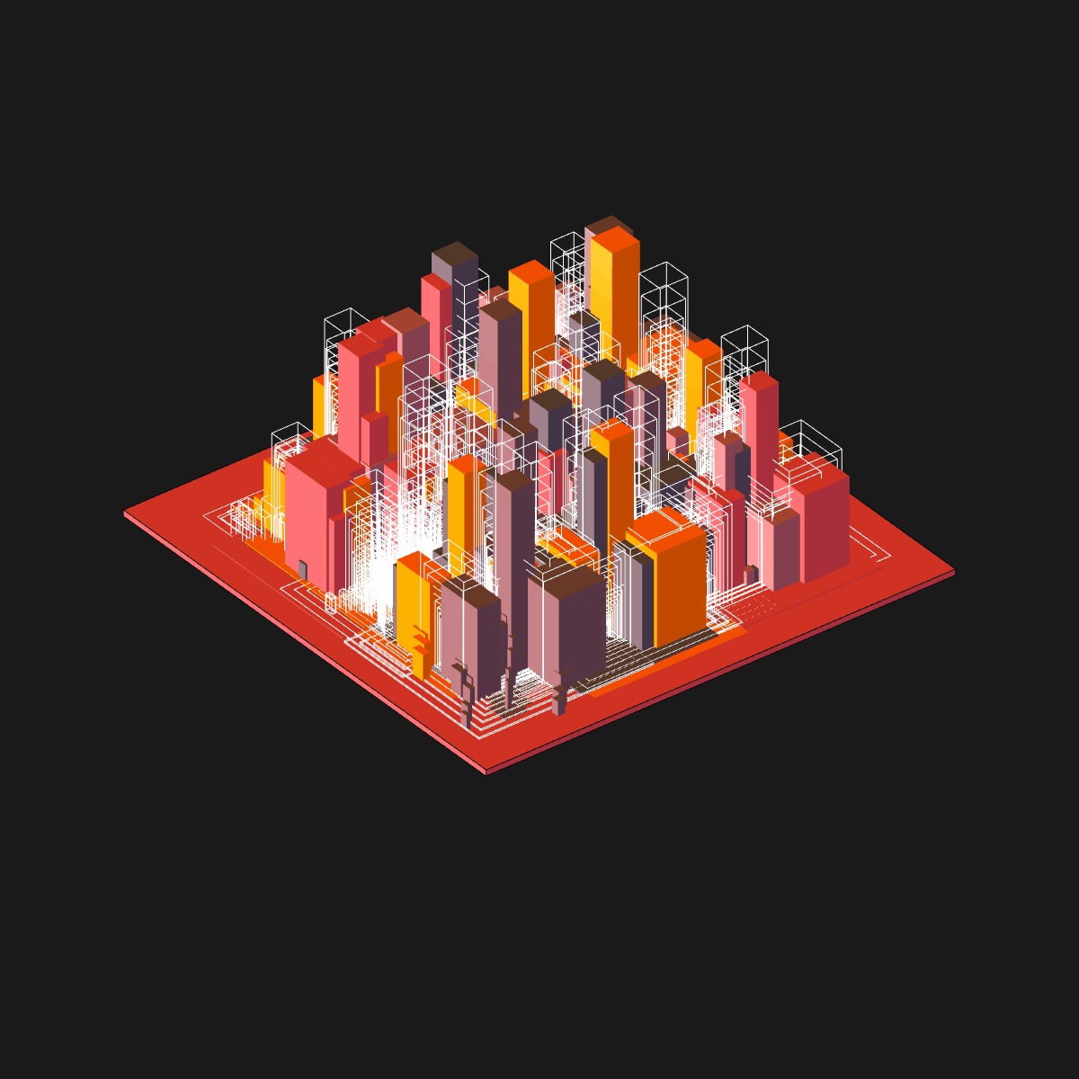 GenerativePunk's tweet photo. I'm minting a series of 🥸 unique editions 🥸 of CitySoon. In this new #GIF serie, position of each 96 blocks is smart and computed by an algo based on #Bowditch curves on a sinusoid function (5 steps).
#Urban #architecture #graphicdesign https://t.co/W8BZbtqrCk