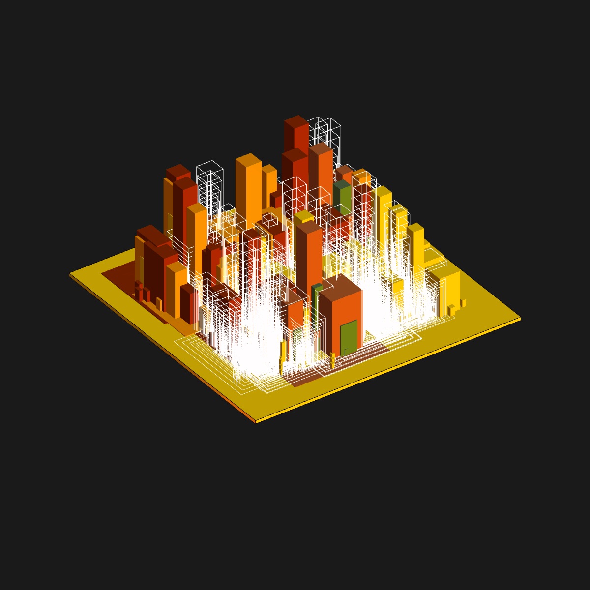 GenerativePunk's tweet photo. I'm minting a series of 🥸 unique editions 🥸 of CitySoon. In this new #GIF serie, position of each 96 blocks is smart and computed by an algo based on #Bowditch curves on a sinusoid function (5 steps).
#Urban #architecture #graphicdesign https://t.co/W8BZbtqrCk