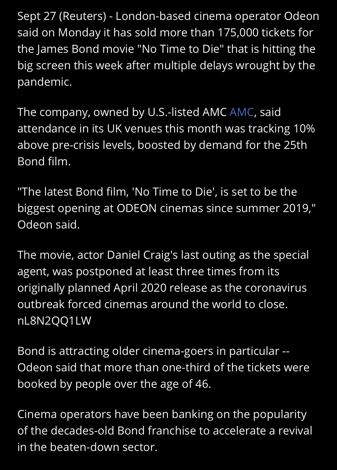 Reviewdork Bye Bye Short Thesis Ticket Sales Tracking 10 Above Pre Crisis Levels Odeon Is Owned By Amc Would Be Interesting To See How That Translates Domestically T Co Vrgc5ur1wg