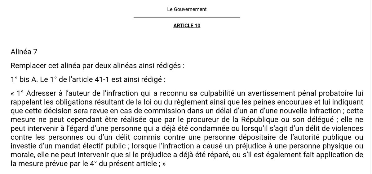 PJanuel's tweet photo. L'amendement gouvernemental qui remplace le rappel à la loi par l'avertissement pénal probatoire
https://t.co/7J0hiktVzN #PJLEDM https://t.co/Ob5uVYiozv