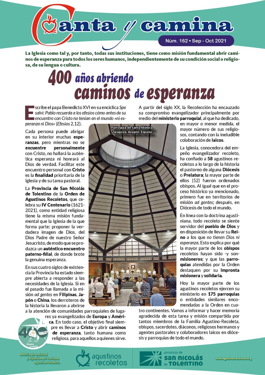 OAR_SNT's tweet photo. Ya disponible el nuevo Canta y Camina 162: 400 años abriendo caminos de esperanza. La pastoral ministerial y el servicio a la Iglesia en estos #400años #SiempreEnMisión 

https://t.co/BXU74XBG4P https://t.co/t24EicEeTZ