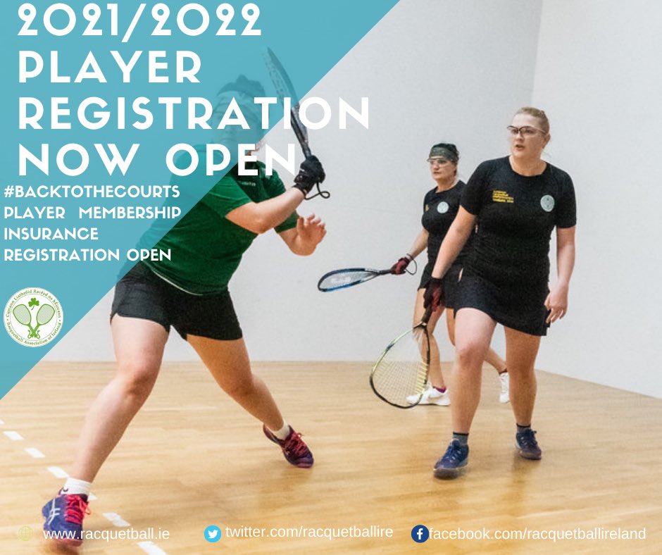 racquetballire's tweet photo. 2021-2022 Player registration NOW OPEN!
Great news as we begin to get #BacktotheCourts our player registration is now open inclusive of player insurance
For details of registration and insurance cover:
https://t.co/xQrZ1V1HSr
To join up and pay online:
https://t.co/NiQKNMc0b7 https://t.co/Oecvpgymth