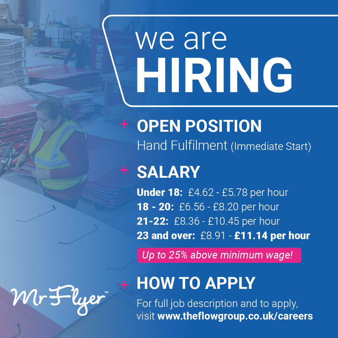 MrFlyerLtd's tweet photo. WE ARE HIRING...
We have temporary Hand Fulfilment work opportunities available for anyone looking to; improve your working skills, gain some experience, add some variety to your life while earning extra cash. To apply, visit https://t.co/V8aHGUPEep https://t.co/jh7YNB7EBo