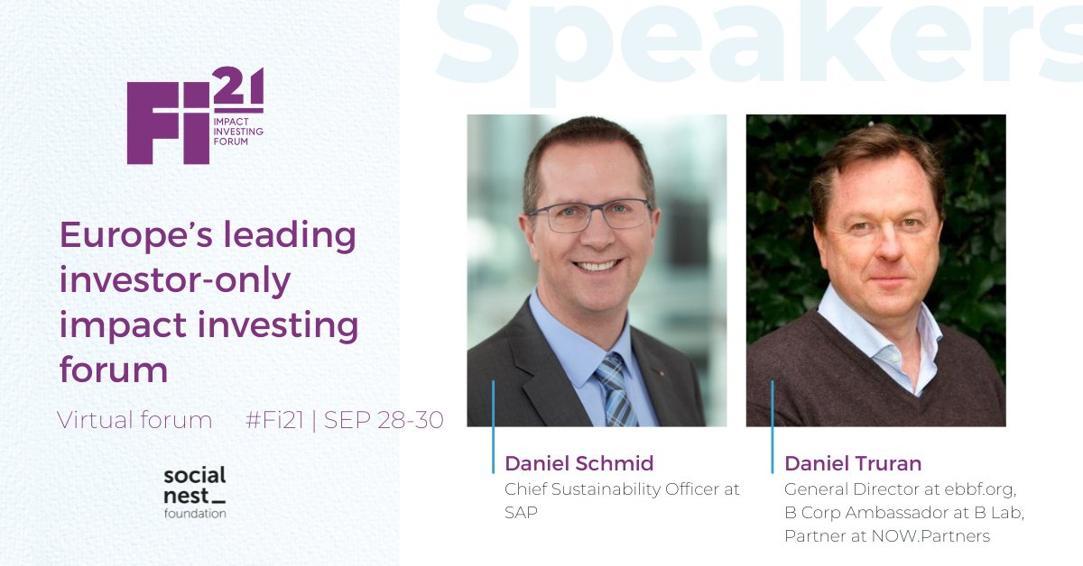socialnest_org's tweet photo. //#Fi21 Speakers//
"Corporates and their role to transform society and the planet: the SAP case" (Sep 29, 5:40pm CEST), fireside chat between:
⚡️ Daniel Schmid (@SAP)
⚡️ Daniel Truran (@ebbf @BCorpEurope @NOWPartners)
Check out the full agenda & register👉https://t.co/39zYaC63tV https://t.co/rneU1l2CYf
