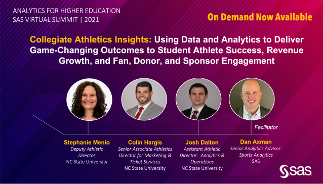 Brock_Matthews1's tweet photo. North Carolina State University’s athletics department discusses their analytics journey and other topics including: digital transformation, revenue generation, student-athlete success, and constituent engagement. #SASHigherEdSummit #Analytics https://t.co/JHzYZBeVD3 https://t.co/d7z3dj1hAt
