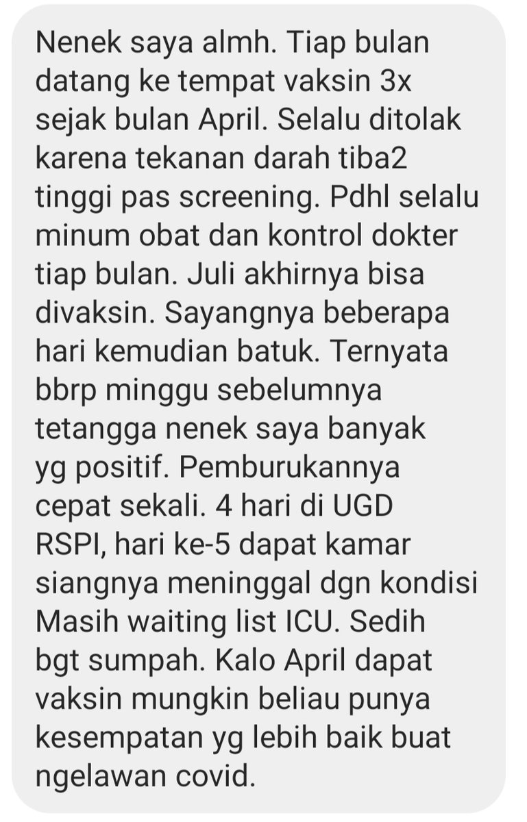 liquidkermit's tweet photo. 1/42 Seorang lansia dan atau orang dengan penyakit penyerta seharusnya menjadi prioritas untuk mendapatkan vaksin COVID-19, bukannya dibatasi oleh skrining. Sebuah utas dilengkapi testimonial masyarakat. https://t.co/csIn6bNfbr