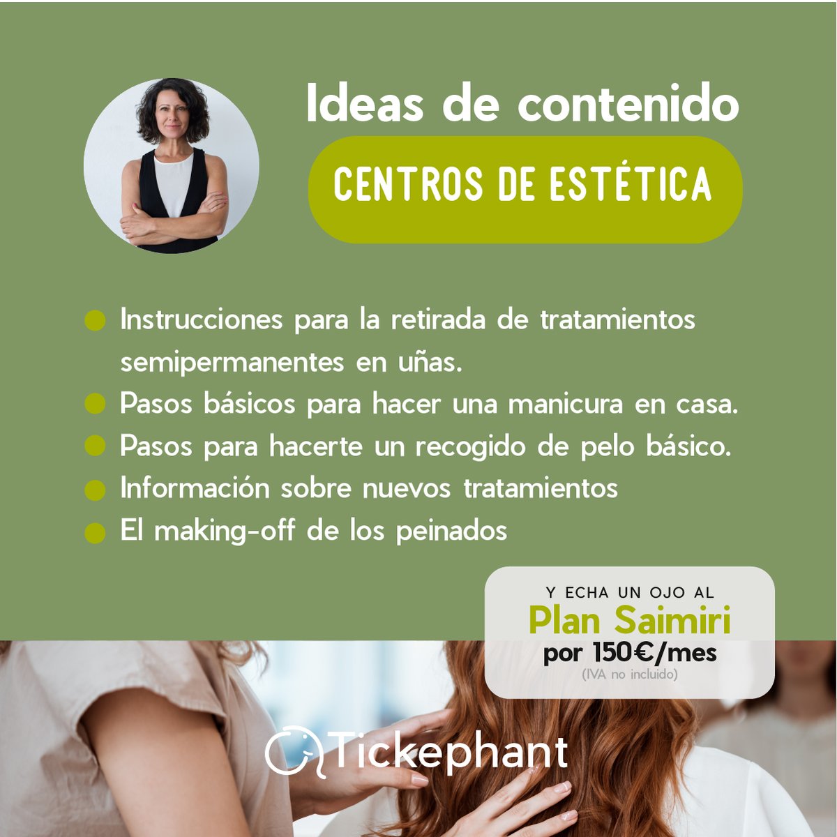Tickephant's tweet photo. ¿Tienes redes sociales para tu negocio? 🧐Si es así, estás generando contenido para tu público objetivo, pero ¿el contenido que creas es contenido de valor?🤔 Aquí te dejamos una ideas que puedes usar para publicar en tu centro de estética👇🏻

#peluquería #centroestética #estética https://t.co/4DcdzV3GkC