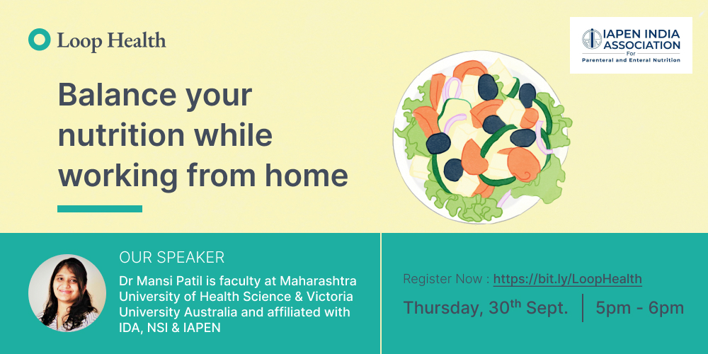 LoopHealthHQ's tweet photo. Register Here: https://t.co/AwAUZpdQgB
Finding it hard to eat healthy while working from home? Experiencing odd hunger pangs?Join us this Thursday, Sept 30th, 5 PM for a Free session with @Drpatilmansi
#LoopHealth #nutrition #workingfromhome https://t.co/Gcsq8rtLat