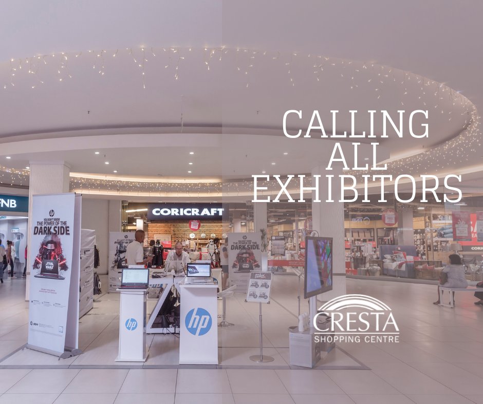 crestacentre's tweet photo. Calling on all exhibitors 📢 By exhibiting at #CrestaCentre your brand receives ample exposure and a route to a captive market of loyal shoppers 🛍️ Simply email us at marketing@crestashoppingcentre.co.za for more information. 

#ImagineMore https://t.co/1OU19WJ9Re