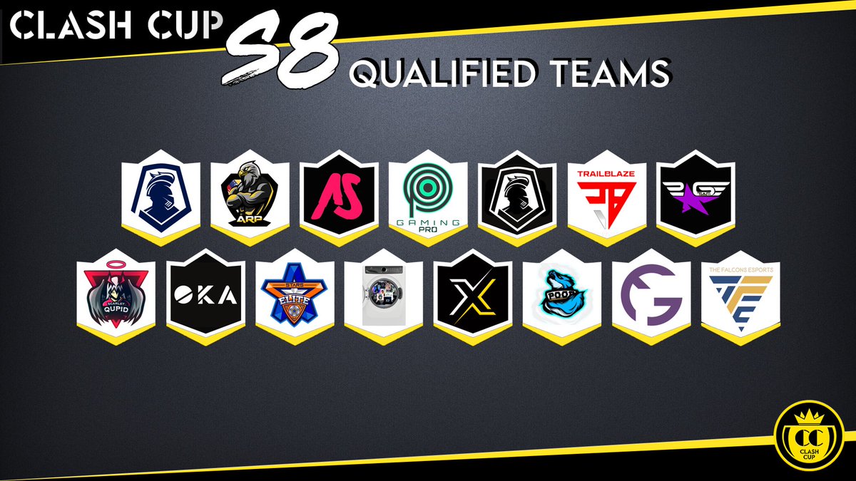 ClashCupCR's tweet photo. Congratulations to the following teams that have qualified for Season 8! Welcome and good luck! 🎉 https://t.co/nBhRrFYopc