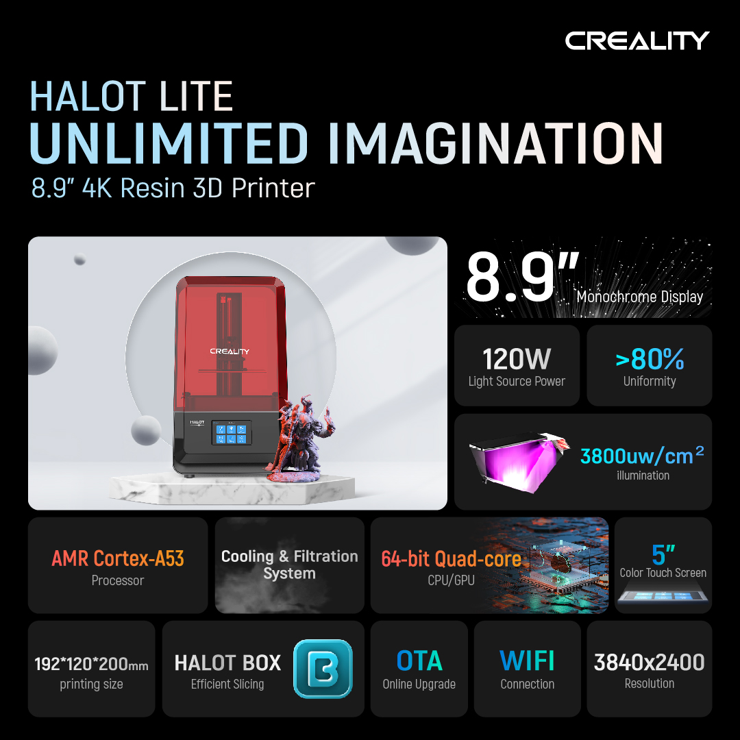 Halot3d's tweet photo. HALOT-LITE | Print higher precision model with lighter 3D printer

8.9" Monochrome LCD Display, 192*120*200 mm, Large Printing Size.

Learn more about HALOT-LITE: https://t.co/c9jzKYCBoD https://t.co/rsqnW4HNgp
