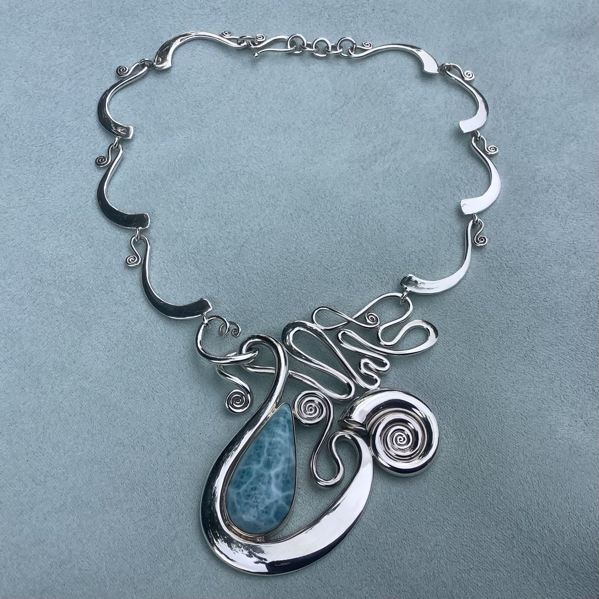 ChristinasWork's tweet photo. Been a while. Launching back with a #Larimar follow links on bio to my media to see more pics. #larimarjewellery #larimarpendant #spiral #spiraljewellery #larimarjewelry  #ooakjewellery #oneofakind #larimarnecklace https://t.co/zn7Q19AzsE