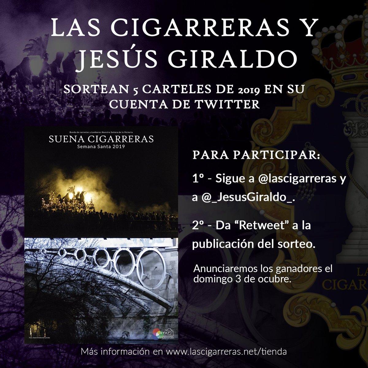 lascigarreras's tweet photo. Hablando con nuestro amigo @_JesusGiraldo_ nos contó que tenía guardados algunos carteles #SuenaCigarreras 2019. 📸Así que...

📣 ¡Sorteamos 5 carteles entre nuestros seguidores de Twitter! Instrucciones para participar en la imagen.

📆 ¡Tienes hasta el domingo para participar! https://t.co/56MVhoD6Gc