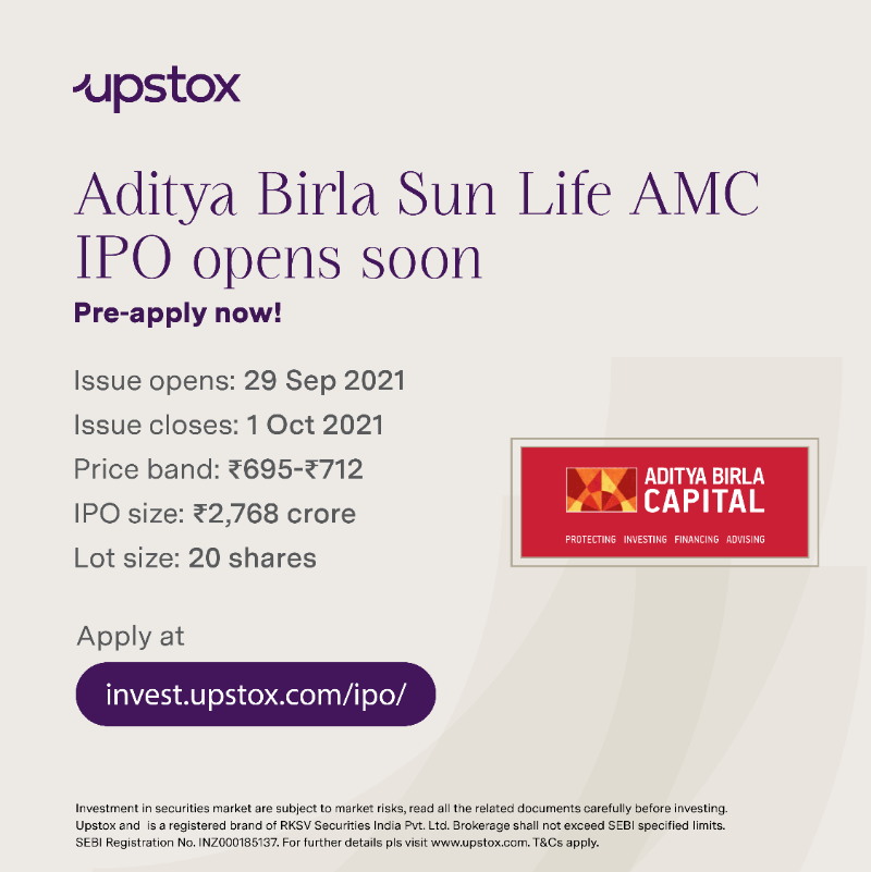 upstox's tweet photo. The Aditya Birla Sun Life IPO goes LIVE on 29 September 2021! But with pre-apply you can book this IPO in advance. To pre-apply click the image below
#UpstoxInvest #IPO #PreApply