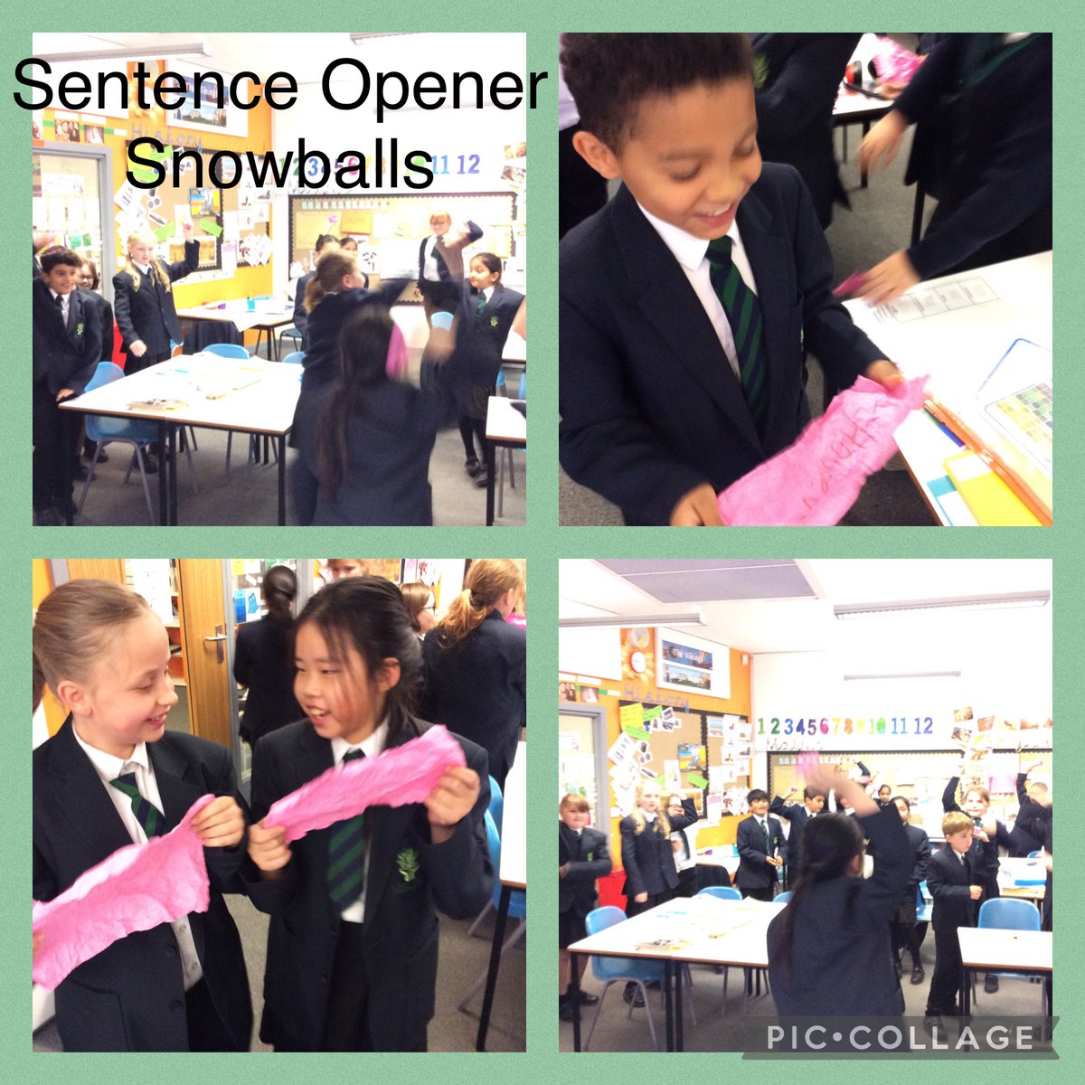 Today we looked at how we could start a sentence. We played sentence snowballs.