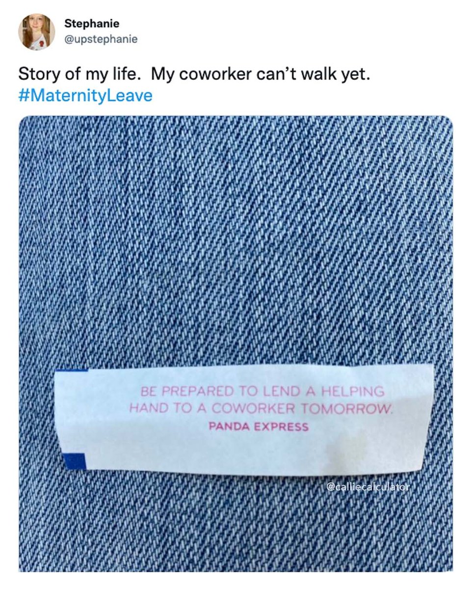 calliecalc's tweet photo. Very relatable @upstephanie

#paidfamilyleave #pfl #maternityleave #momlife #motherhood #mother #mami #mamilife #momstyle #newmom #motherhoodontheresume #parenthood  #pregnant #pregnancy #firsttrimester #secondtrimester #thirdtrimester #momtobe #whattoexpectwhenyoureexpecting https://t.co/iLWfSc7Byp