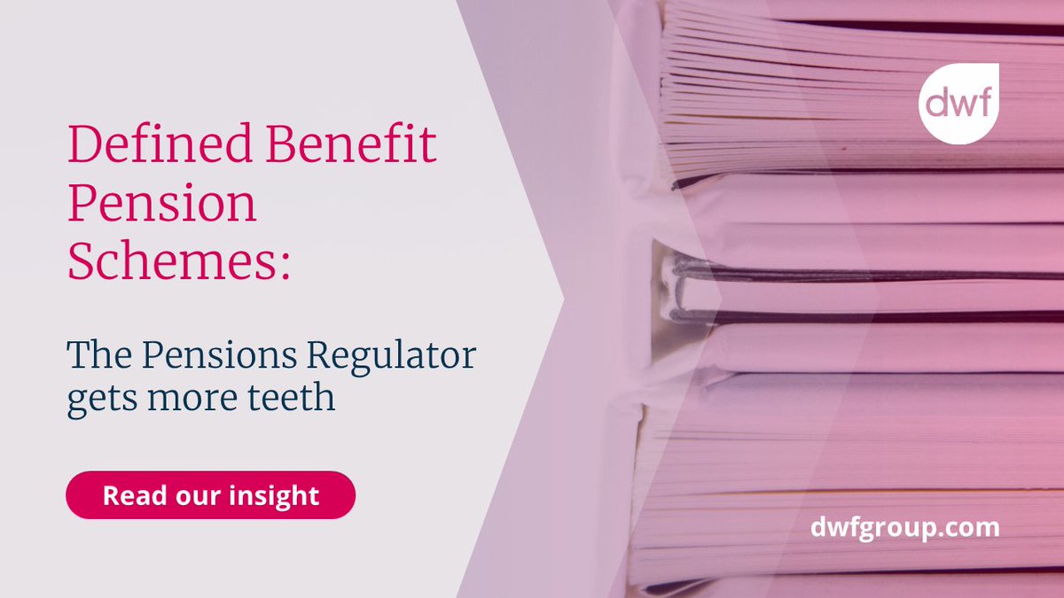 DWF_Law's tweet image. From 1 October 2021 the powers of the #PensionsRegulator will be significantly increased. This will have an impact on corporate activity involving defined benefit #pensionschemes. Find out the details: bit.ly/3ueJ6kY #dwf #pensions