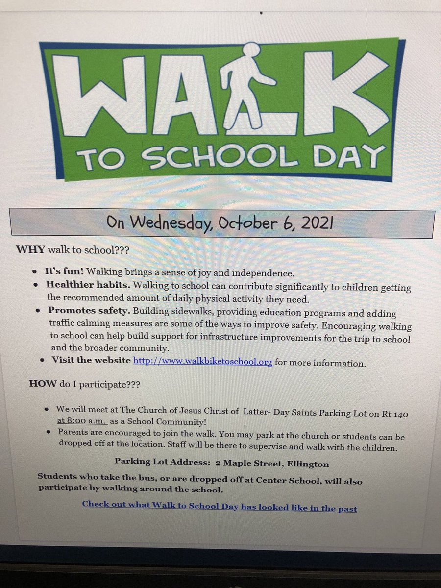 Center School will join many others to celebrate Walk to School Day 2021! We hope you can join.