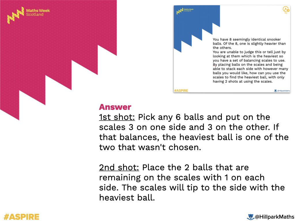 HillparkMaths's tweet photo. Well done to those who attempted our first two challenges, here is the penultimate one for the week. Good luck!
@HillparkSec #mathsweekscotland https://t.co/gQEjSNBbOj
