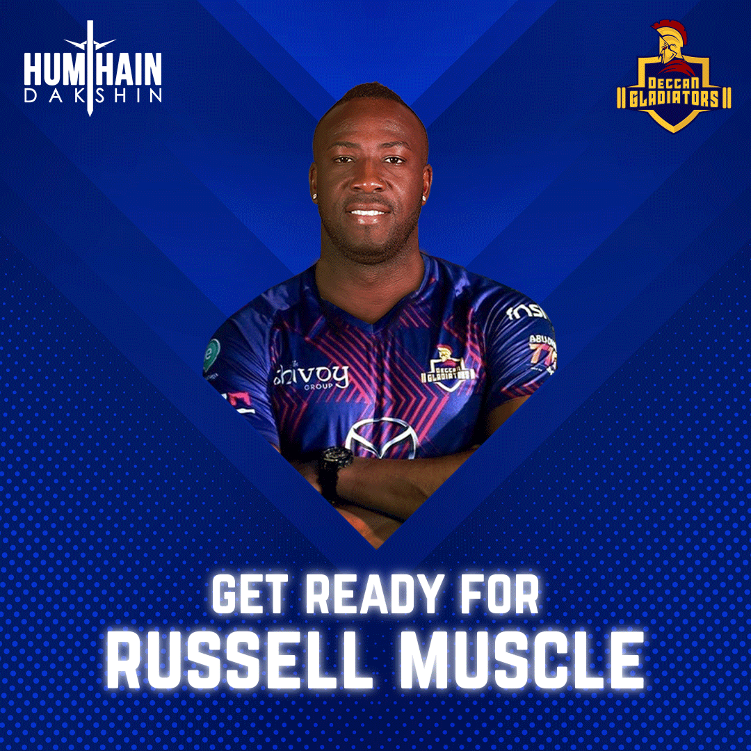 TeamDGladiators's tweet photo. Can't keep calm! It's time for Russell Muscle this T10 season 💪🔥
@Russell12A @T10League
#HumHainDakshin #KnowYourGladiators #DeccanGladiators #WeAreGladiators
#Cricket #AbudhabiT10league #Iconplayer https://t.co/6AhM8K1MBY
