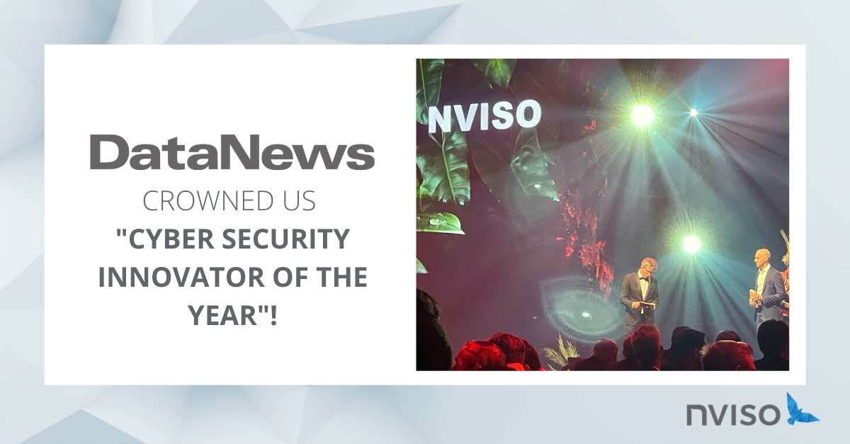 Last week, DataNews has crowned us "Cyber Security Innovator of the Year"! 🥳

We're very proud of this award!
This is a recognition for all the great work everyone at NVISO has accomplished together.