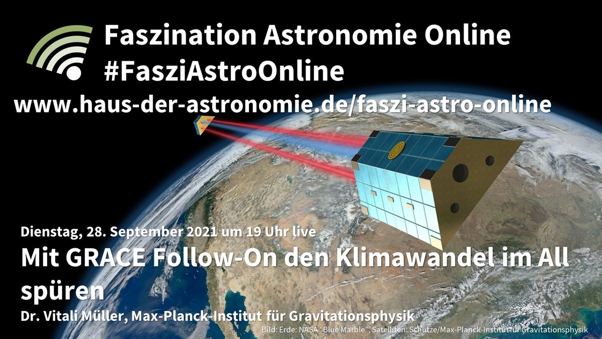 HdAstro's tweet photo. Wie kann man mithilfe satellitenbasierter Messungen des Erdschwerefeldes den Klimawandel verfolgen und zu verstehen? Vitali Müller @mpi_grav zeigt uns morgen Abend ab 19 Uhr live bei #FasziAstroOnline, wie das geht
https://t.co/9OmTsDRkTM https://t.co/OanEQzvvh9