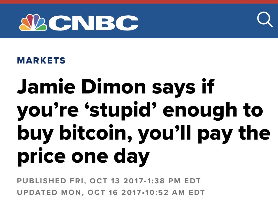 BitcoinMemeHub's tweet photo. Jamie Dimon Oct 2017 5k BTC 

 “If you are stupid enough to buy #bitcoin, you’ll pay the price one day”

Jamie Dimon Sept 2021 44k BTC 

“ Bitcoin price could 10x next five years”

😂😂😂😂 https://t.co/Wy4fx5o0an