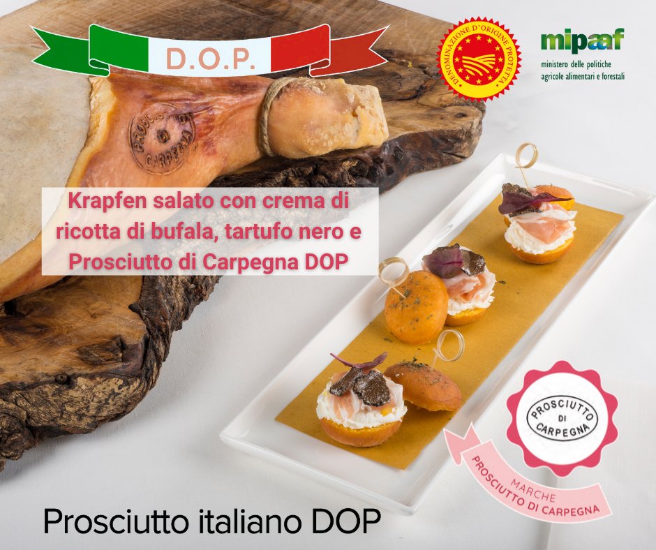 BMTI_IT's tweet photo. 👨🏻‍🍳Un modo sfizioso di mangiare il Prosciutto di #Carpegna DOP?
🍴Prova il "Krapfen salato con crema di ricotta di bufala, tartufo nero e Prosciutto di Carpegna DOP"
Qui la ricetta 👉🏻 https://t.co/nNCdfdrrPf 
#ProsciuttiDOP
#SettimanaProsciuttoDOP
@Mipaaf_ https://t.co/uXrKmtObfS
