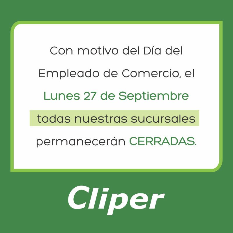 TarjetaCliper's tweet photo. 🚨 ATENCIÓN 🚨
Lunes 27 de Septiembre: CERRADO

#tarjetacliper #atencionalpublico #empleadosdecomercio #diadelempleadodecomercio #nolaborable #cerrado https://t.co/yGXFvngVcG