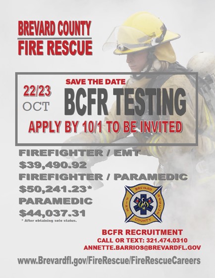 BCFRpio's tweet photo. Accepting apps for our next #BCFR recruit class. For any questions on our #hiring process/ recruitment, call Annette Barrios at 321-350-9773. Posted salaries start October 1. Apply today: https://t.co/dQ1Ir7NlUn #Careers #BrevardCounty #Firefighter
#FirefighterEMT #FirefighterPM https://t.co/nSCjb27IlG
