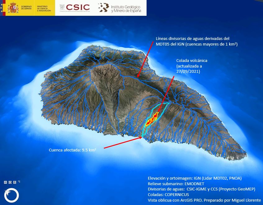 IGME1849's tweet photo. Datos de la cuenca hidrográfica afectada por la colada actual de la #ErupcionenLaPalma. #IGME_CSIC https://t.co/r4EUBuX1uX