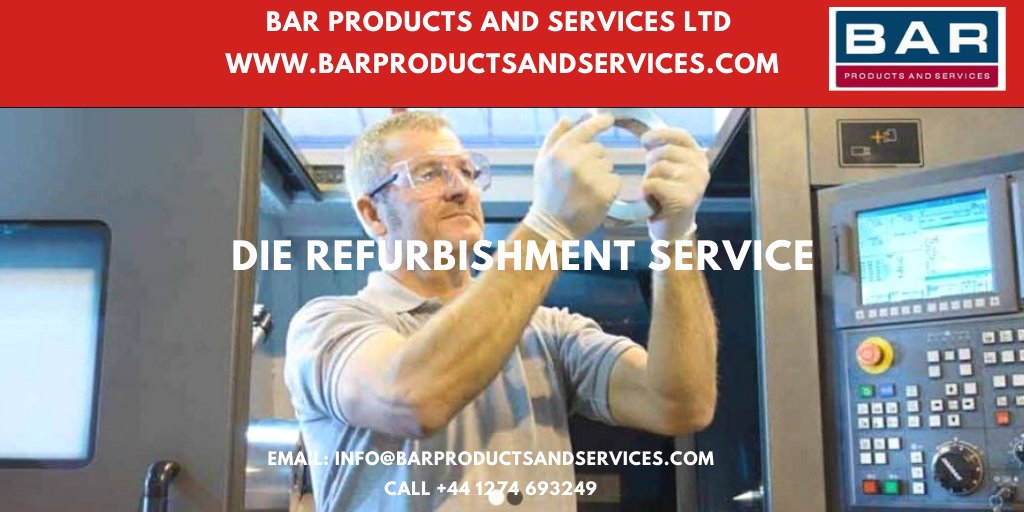 BarProds's tweet photo. As well as supplying a large range of new dies we also offer a Die Refurbishment service, which includes cleaning, inspection and re-profiling.
Click: https://t.co/Uzu5TfW2lx
#diemanagment #stockmaintenance #services #market https://t.co/St1j8seYrf