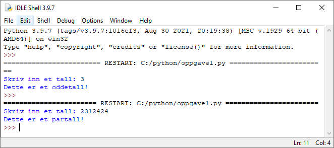 planetpsyd's tweet photo. Programmering i Python: Oddetall eller partall? 
https://t.co/o5Kos8jb03

#Python3 #norsk #pythonprogramming #Norge https://t.co/9ZDAplaiAU