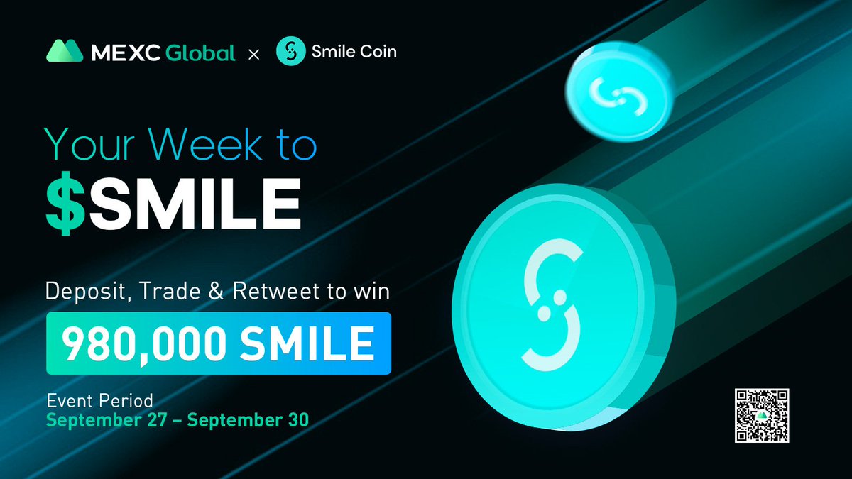 MEXC's tweet photo. Launching the $SMILE Deposit, Trade &amp; Retweet campaign - 980,000 $SMILE for grabs 🏆

🎁10ppl * 875 $SMILE
✅Follow @SmilecoinUS &amp; @MEXC_Global 
✅Like, RT and Tag 3
✅Comment #SmileCoin &amp; #MEXCGlobal 

Entrance to trade: https://t.co/TvJd2U3JM3

Details: https://t.co/Skr2MeFFb9 https://t.co/q5fexLl085