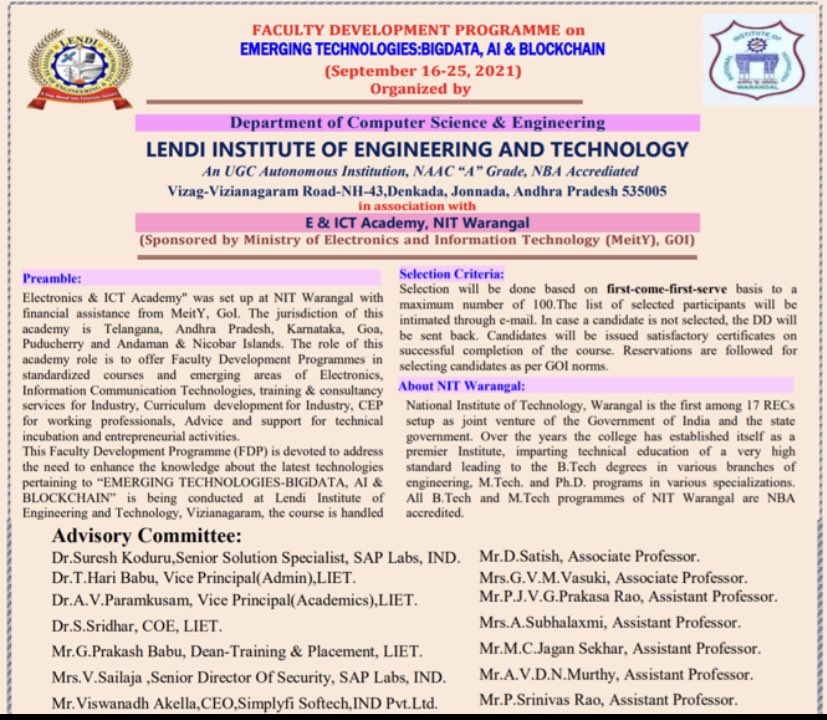 Bridging Industry experts and acadamicians for building next gen talents. Glad to be part of advisory comittee <a href="/_sureshkoduru/">Suresh Koduru</a> <a href="/VishAkella/">Viswanadh Akella</a>  <a href="/warangal_nit/">NIT Warangal</a> #Meity #FacultyDevelopments <a href="/WicspInt/">WiCSP -Women in Cyber Security & Privacy</a> #LifeatSAP