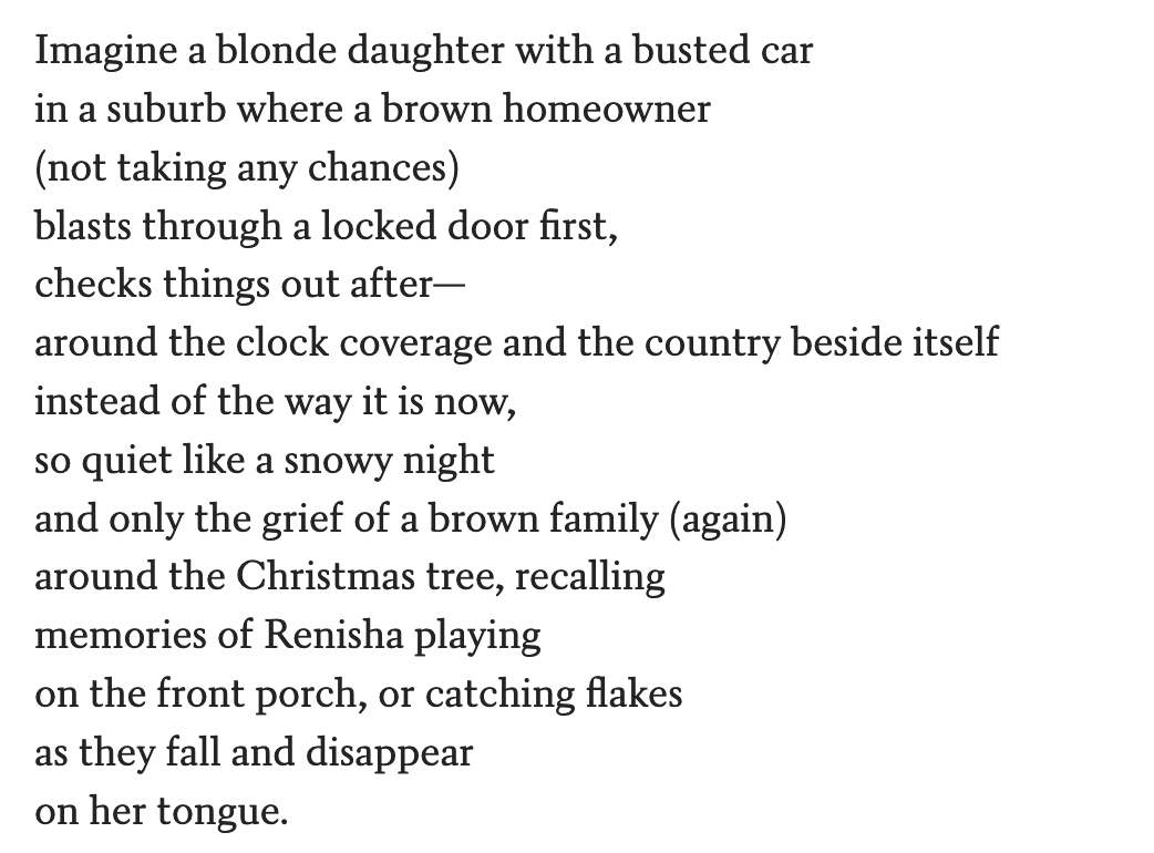 explorechat's tweet image. "They are left to imagine 
what (her) life might have been.
We are left to imagine the day
it won't require imagination 
to care about all of the others."

Here is one of kam's numerous perfect poems: poets.org/poem/imagine