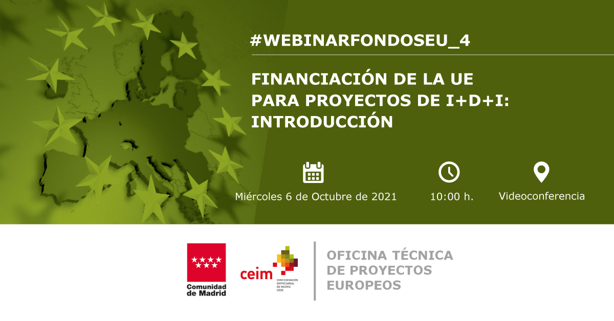 _CEIM_'s tweet photo. #WebinarFondosEU_4 🇪🇺| Nueva sesión informativa organizada por @_CEIM_ con @ComunidadMadrid: `Financiación de la UE para Proyectos de I+D+I´

🗓️ 6 de octubre 10h

🔜 Inscripciones abiertas https://t.co/DD5FMsiux6 https://t.co/LQlIYpQhU2