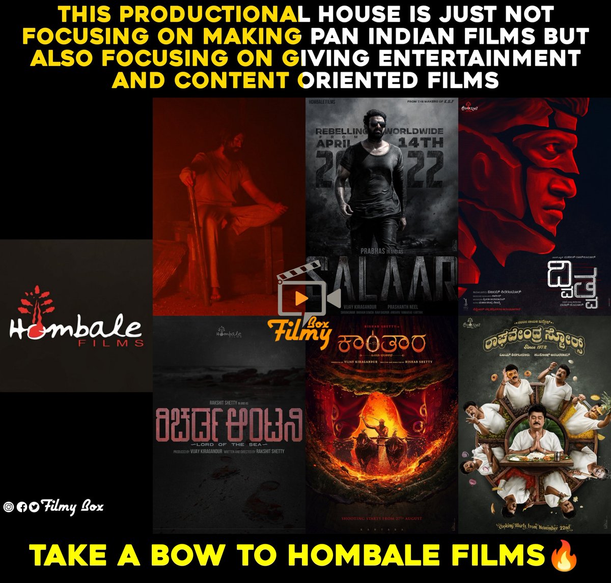 _filmybox_'s tweet photo. Upcoming Line up Of @hombalefilms 🔥🔥
#HombaleFilms #Kgfchapter2 #Salaar #Dvithva #Richardantony #Kantara #Raghavendrastores #trending #tollywood #telugumovie  #latesttelugumovieupdates #latestupdates #tollywoodupdates #tollywoodfilm  #updatesnow #todayupdates #Filmybox https://t.co/SPFsXFLNtC