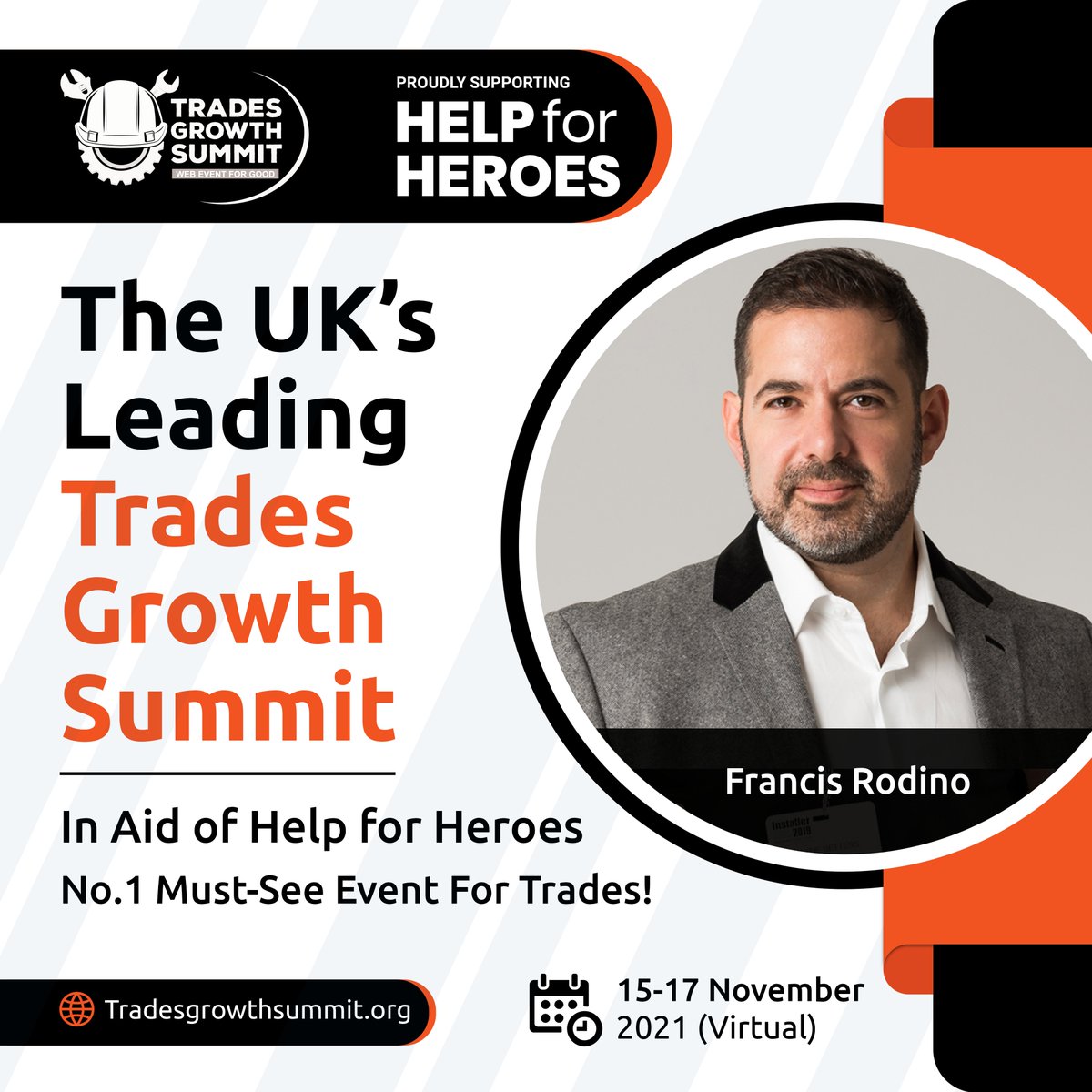 I’m proud to take part in the UK’s first-ever <a href="/trades_summit/">Trades Growth Summit</a> virtual event in aid of <a href="/HelpforHeroes/">Help for Heroes</a>! For Trades businesses who are ready to level up their mind, marketing and businesses to succeed in 2022 and beyond! Visit tradesgrowthsummit.org for your FREE ticket!