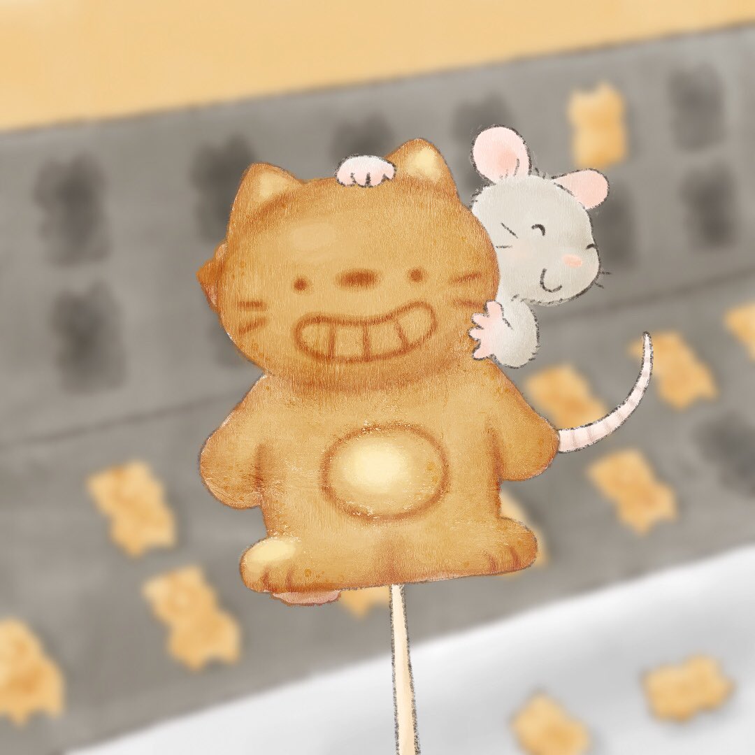 えびんぐ イラストレーター お祭りイラスト第三弾 ベビーカステラ 人形焼 のイラストです オリジナルキャラクターのネコのオスカーのカタチにしてみました お祭り かわいいイラスト お祭りイラスト ベビーカステラ 人形焼 屋台 絵本の