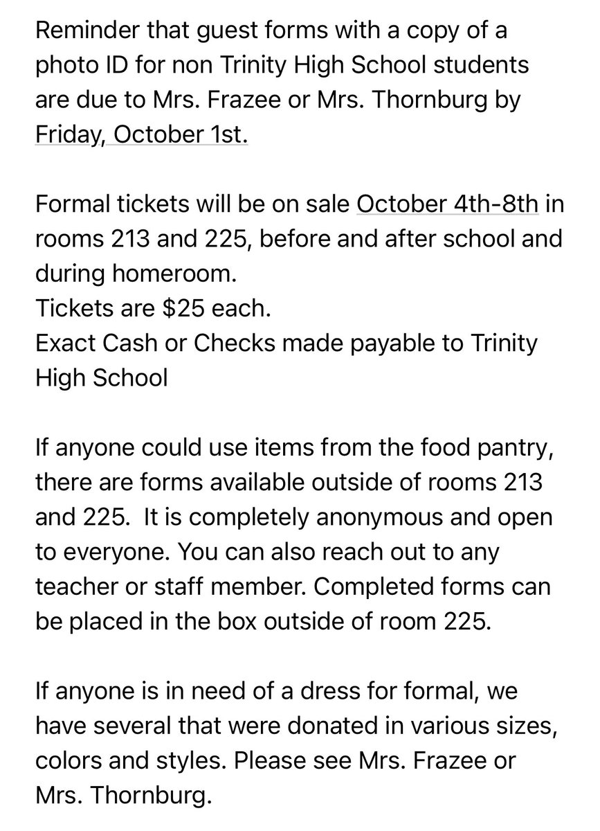 Formal and Food Pantry Reminder