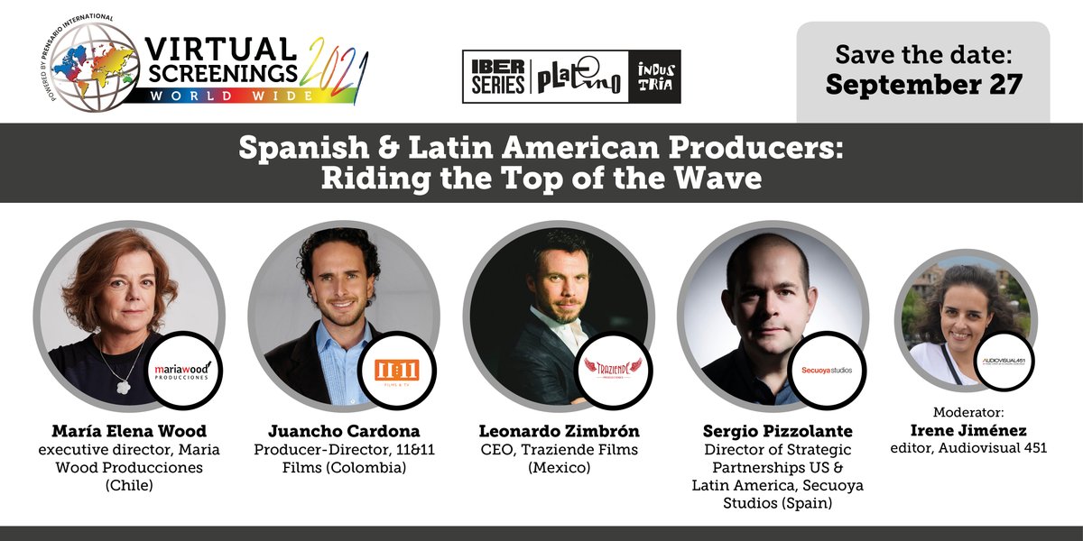 VScreenings's tweet photo. 🙌 Visit #VirtualScreeningsWorlwide!
🗣️Key global decision-makers are part of #VSNext
📆 AVAILABLE NOW: 'Spanish & Latin american producers'
@mwoodmontt
@1111Films
@Traziende_Films
@SecuoyaStudios
@Audiovisual451
📝Register for free: https://t.co/x9mDHEchCc #VSWW https://t.co/R93fW9vae0