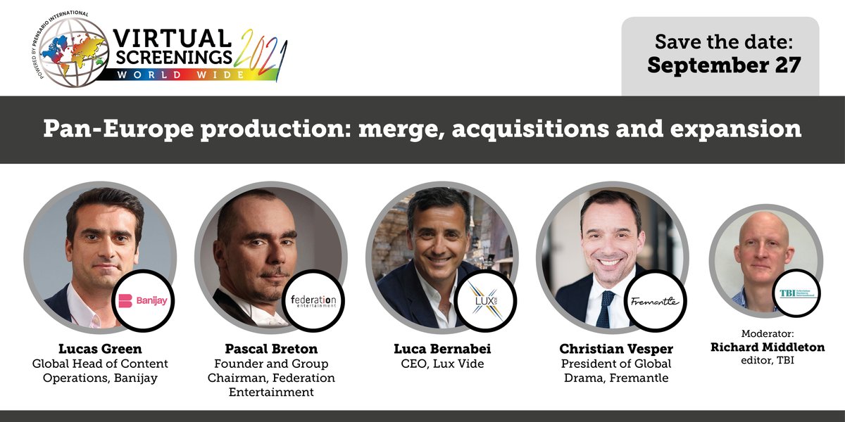 VScreenings's tweet photo. 🙌 Visit #VirtualScreeningsWorlwide!
🗣️Key global decision-makers are part of #VSNext
📆 AVAILABLE NOW: 'Pan-europe production'
@banijaygroup
@FederationEnt
@LuxVide
@FremantleHQ
@TBImagazine
📝Register for free: https://t.co/x9mDHEtT0M #VSWW https://t.co/s8D7VhxAlo