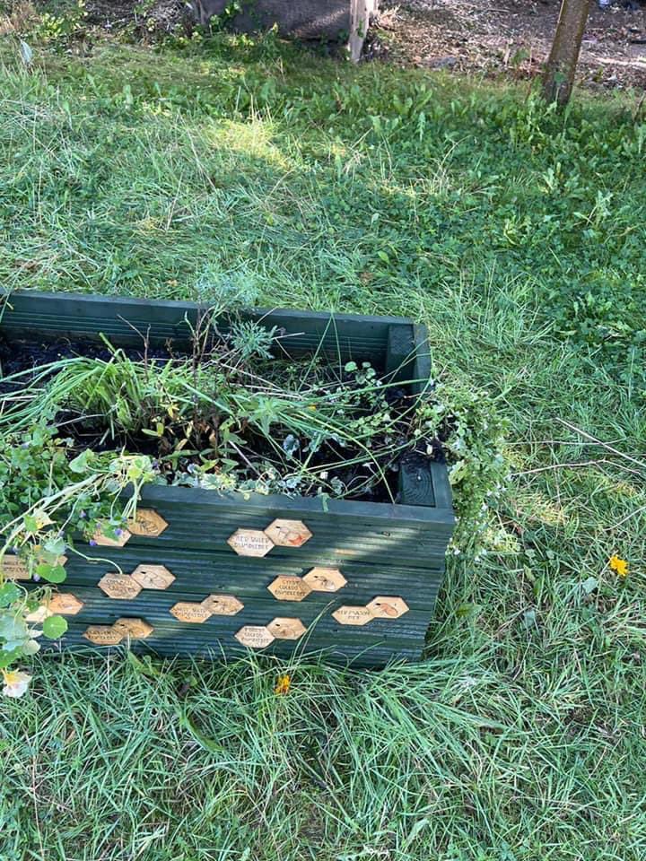 yorkhillgreen's tweet photo. Horrific to see vandalism of the lovely #BeeGarden planters and bug hotel #GreenRoof at bottom of Ferry Road last night. Please get in touch if you saw anything. Sad end to #ClimateFringeWeek https://t.co/9IWf4Itw9T