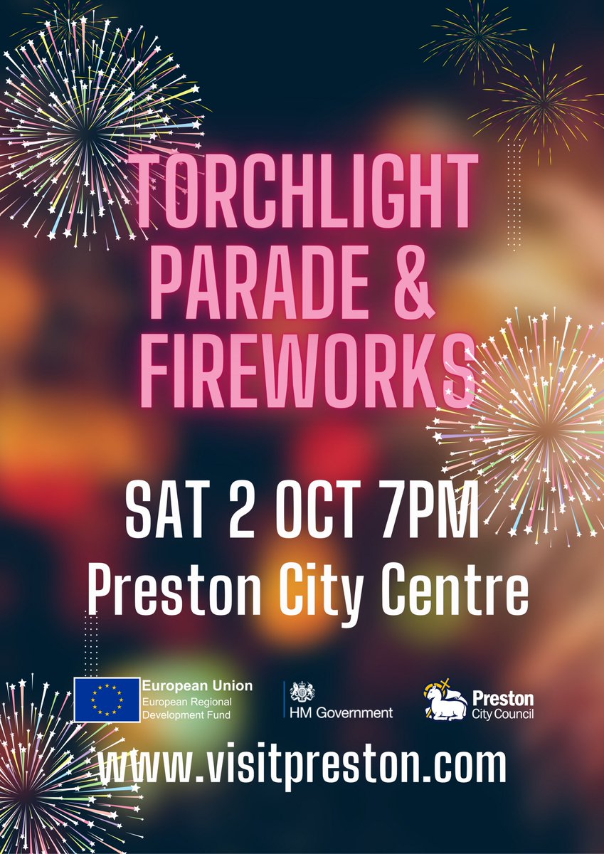 prestoncouncil's tweet photo. Welcome to #Preston to all the @UCLan #Freshers that have come this week!

What better way to finish your first week, but to join us for a torchlight parade &amp; fireworks in the city centre? https://t.co/4YIW83ZE0p